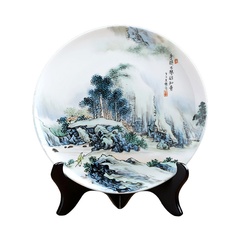 东方泥土陶瓷手绘山水挂盘