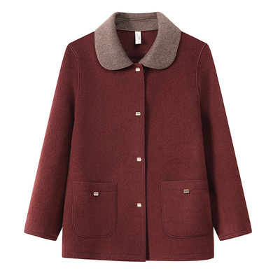 彩羊羊毛翻领短款洋气妈妈开衫女