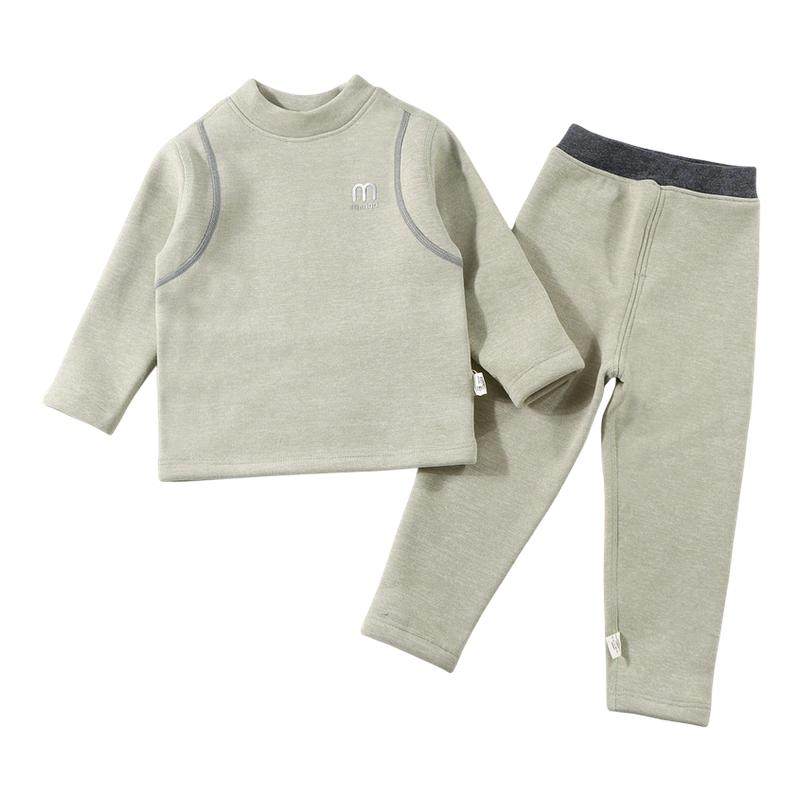 妙童岛儿童保暖内衣套装男女宝宝加绒加厚秋衣秋裤奥粒绒分体睡衣