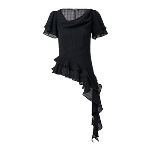 【商场同款】MAXRIENY精致日常感荡领不对称下摆修身上衣25夏款