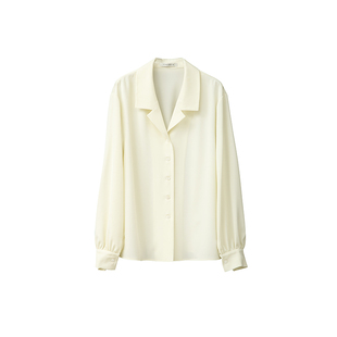 popchrio◆古巴领复古缎面衬衫内搭叠穿休闲白衬衣外穿长袖上衣女