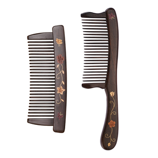 天然紫光檀木梳子彩绘镶嵌螺钿按摩木梳礼盒装梳子蓬松颅顶送长辈