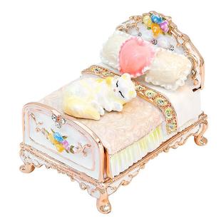 picals首饰盒欧式珐琅彩猫咪床饰品盒高档创意戒指盒新年礼物摆件