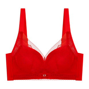红色内衣女小胸平胸专用加厚4cm手掌杯聚拢收副乳无钢圈厚款文胸
