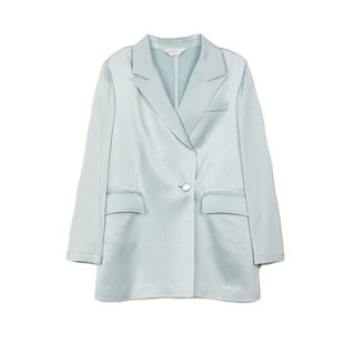 诗梦品牌女装春季新款浅绿色翻领西装外套光泽三醋酸休闲通勤百搭