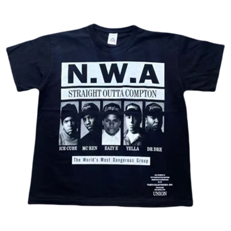 毒家Vintage匪帮5脸vtg做旧水洗短袖，N.W.A说唱滚石牛货OS版型