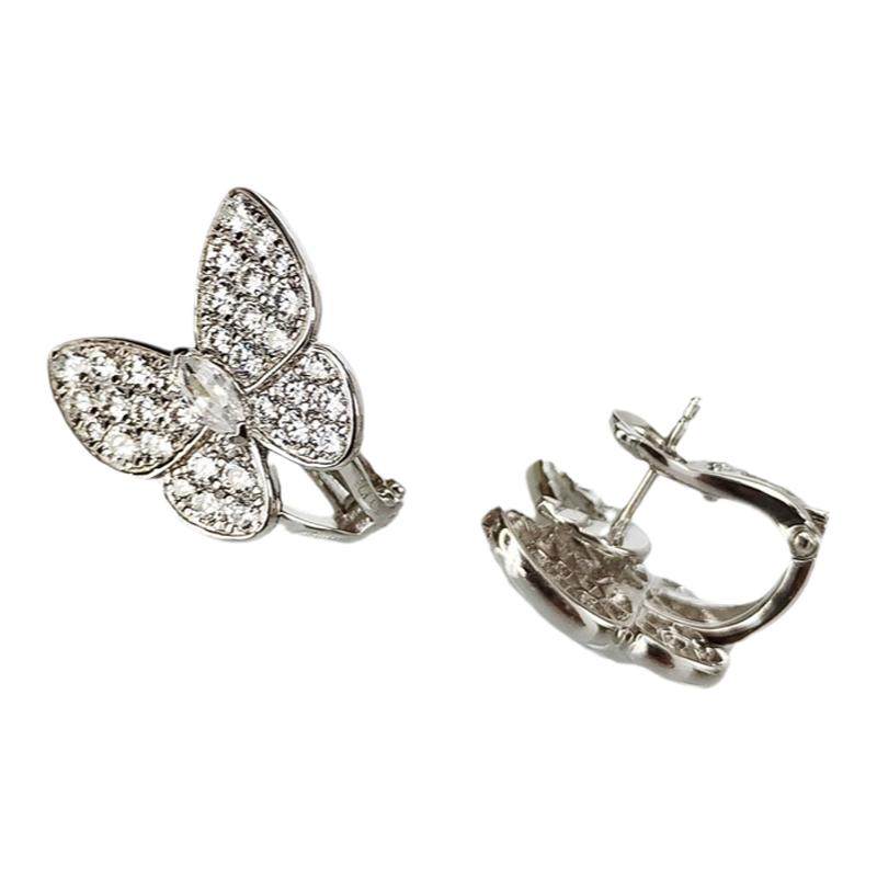 AU75018K金进口D色莫桑石蝴蝶满钻耳环时尚玫瑰金小众轻奢高级