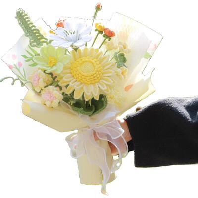 成品手工毛线针织手捧花新娘结婚高级感仿真花送女友闺蜜生日礼物