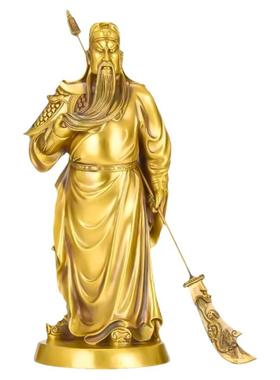 纯铜关公摆件武圣关羽提刀关二爷神像家用玄关客厅店铺武财神铜像