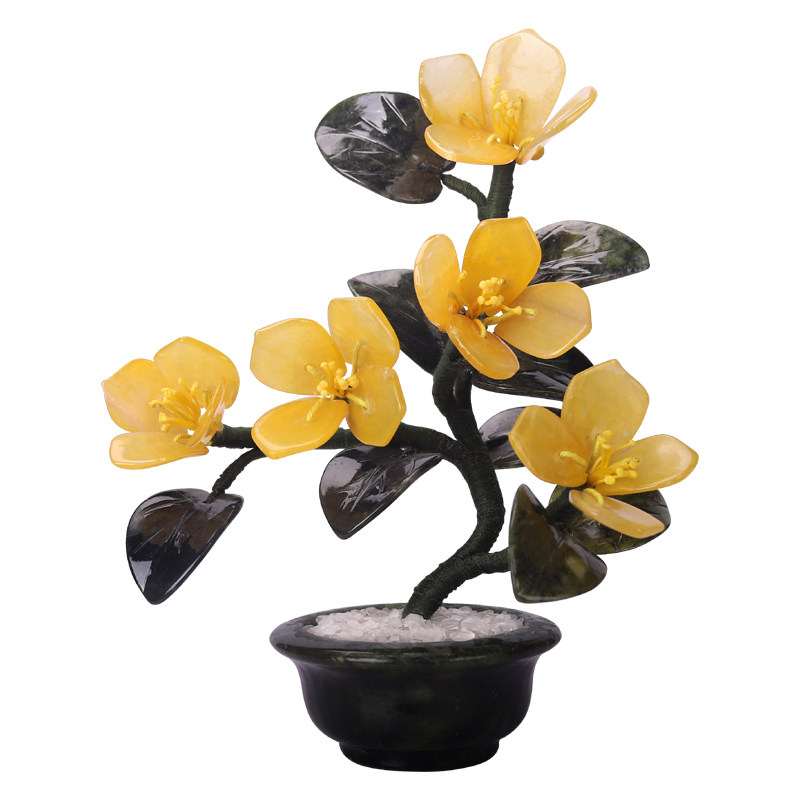 玉石盆栽酒柜仿真花开富贵装饰品