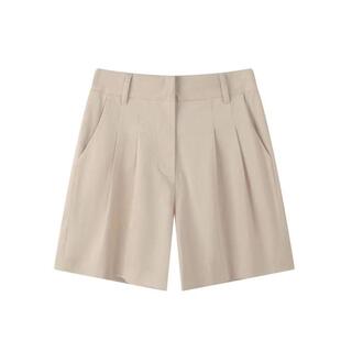 Justalit学院派宽松中裤中高腰阔腿白色工装通勤休闲短裤