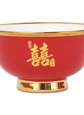 结婚陪嫁套装金边对碗