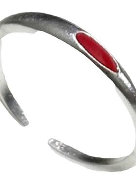 红雨滴素圈中性风男女开口戒指