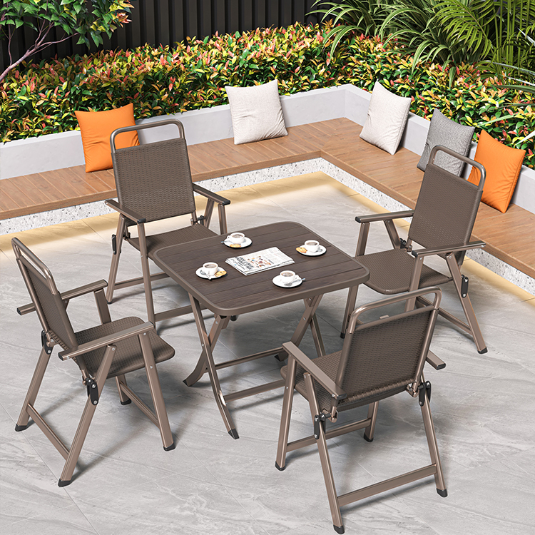 户外便携折叠桌椅复古仿藤编靠背椅阳台庭院塑料桌椅套件摆摊夜市