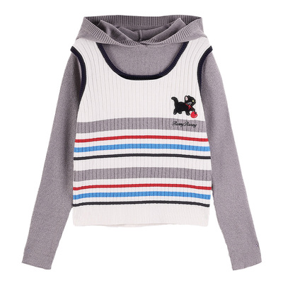 BarryBanny女童假两件条纹针织衫