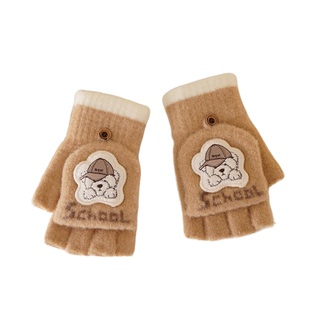 6-12岁儿童冬季加厚保暖手套小学生写作业男童男孩半指中大童防寒