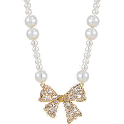 蝴蝶结吊坠珍珠项链轻奢小众