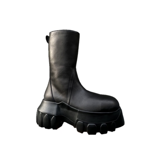 R0高帮厚章鱼底街潮侧拉链男女骑士靴大头靴子恨天高10CM内增高鞋