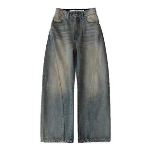 初原家日系纯棉复古女款牛仔长裤女士做旧立体裁剪春秋新款prank