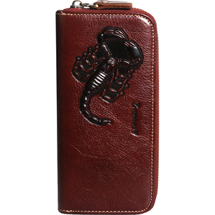 藏皮客头层牛皮2025新款多卡位男拉链长款钱包女真皮蝎子钱夹