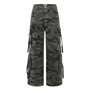 KKBBU美式复古水洗多口袋工装迷彩裤男女街头直筒阔腿牛仔休闲裤