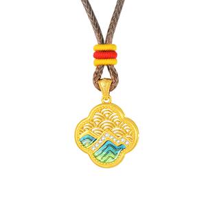 周大生国家宝藏联名千里江山足金钻石吊坠黄金挂坠送女友节日礼物