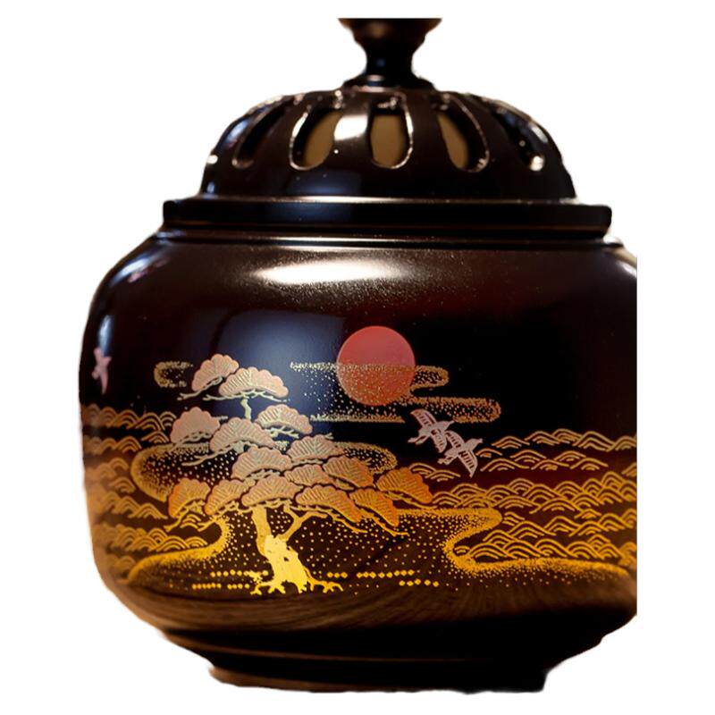 迦印堂高岗莳绘日出松间铜香炉