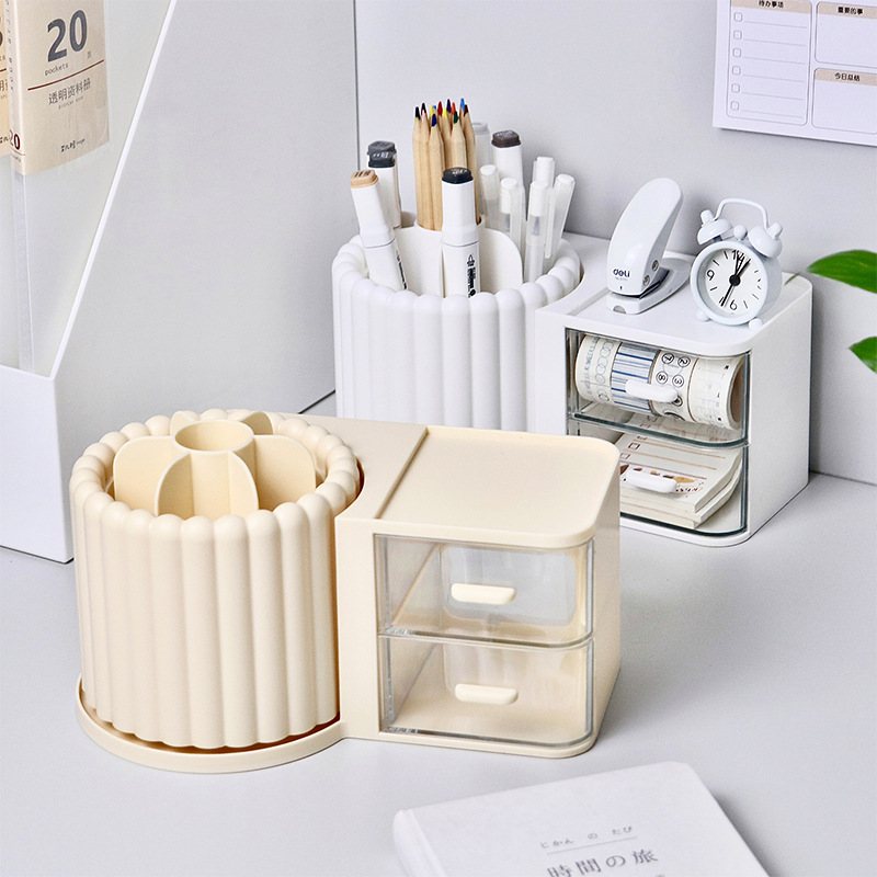 旋转笔筒书桌文具学生宿舍抽屉办公室桌面整理收纳盒化妆刷置物架