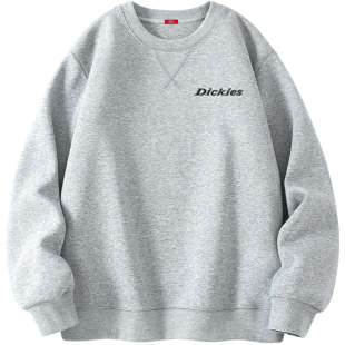 Dickies灰色圆领卫衣男春秋季宽松大码显瘦百搭休闲运动春装上衣A