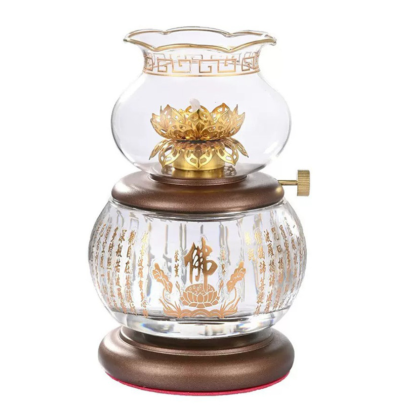 加厚耐热水晶莲花酥油灯灯盏家用玻璃心经油灯佛具用品液体长明灯
