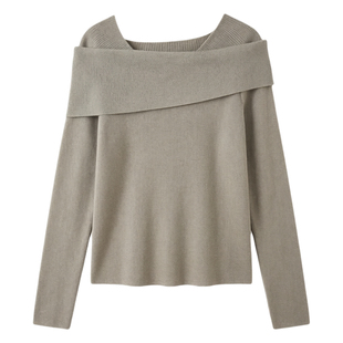 春装女款2026年新款淡人高知穿搭韩系一字肩针织衫斜肩打底衫上衣