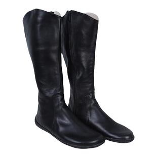 Outsole㊣海外代购 手作迷人及膝靴平底拉链黑色真皮赤足鞋长筒靴