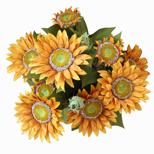 欧式复古向日葵花束油画仿真花客厅装饰花摆件花艺插花梵高太阳花