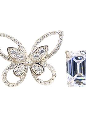 纯银蝴蝶戒指方糖开口不对称