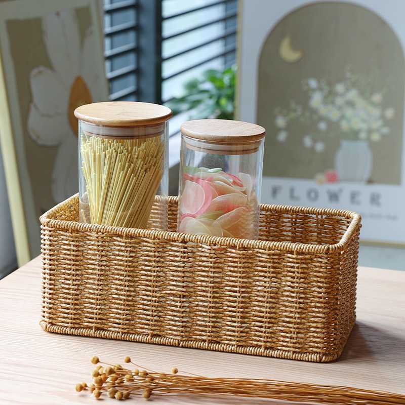 塑料编梳妆台护肤品收纳盒浴室整理筐杂物用品茶几洗漱篮