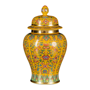 景德镇陶瓷轻奢简约珐琅彩将军罐花瓶客厅玄关仿古储物罐装饰摆件