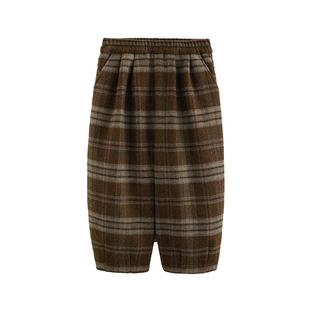 砚台家男童复古条纹毛呢休闲裤冬装童装儿童格子直筒裤中大童裤子