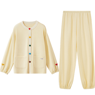 红豆纯棉睡衣女长袖春秋新款华夫格全棉小香风外穿甜美家居服套装