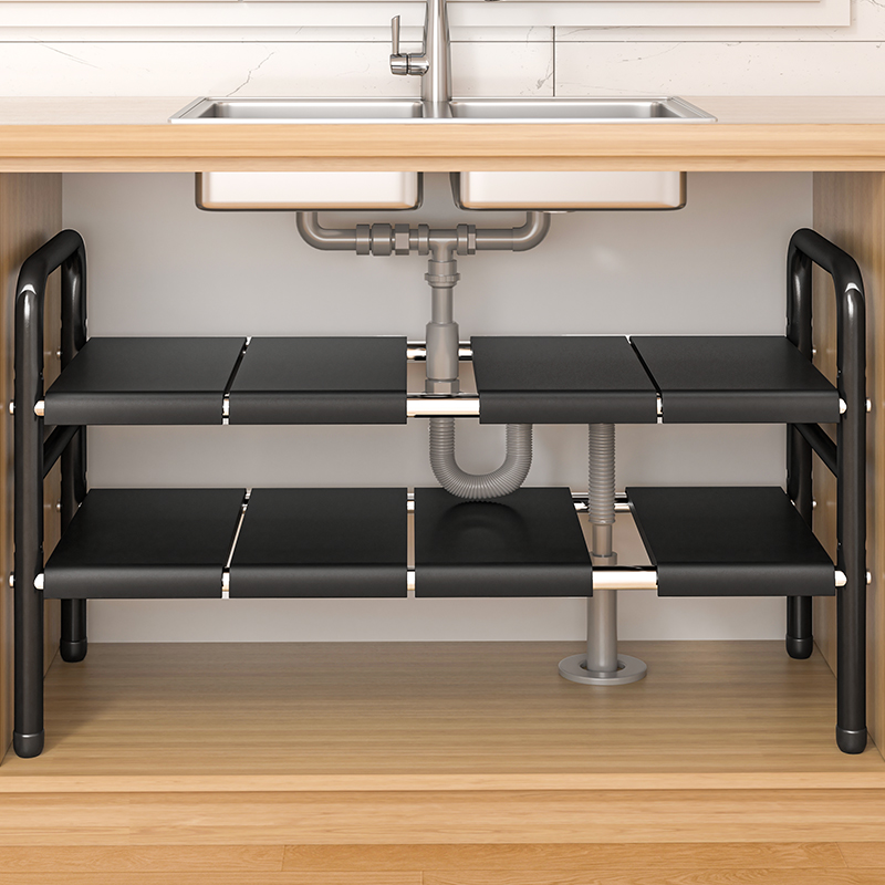 厨房下水槽置物架微波炉架橱柜内分层收纳架水池下调料柜可伸缩