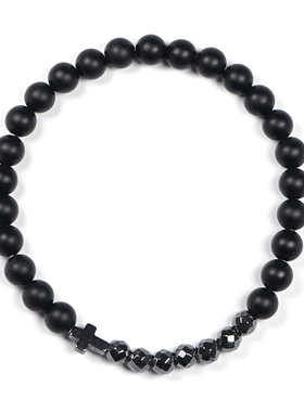 pohier宝喜儿情侣玛瑙十字架手链