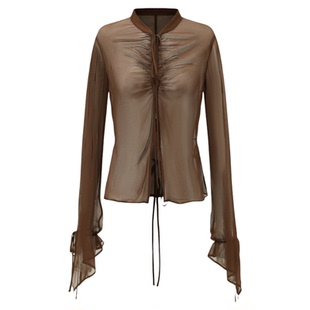 OUDE WAAG 25春夏 高级系绳抽褶真丝女装乔其纱衬衣