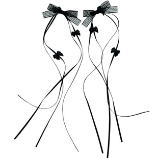 原创发饰黑色蕾丝蝴蝶结长飘带对夹设计感双边发夹气质女团风头饰