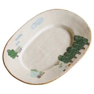 泽滕家椭圆盘子精致个性可爱手绘原创面包蛋糕吐司水果凉菜骨碟子