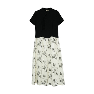 布符夏季新款竹叶旗袍裙中式旗袍领五分袖国风流苏扣