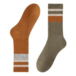 袜子女款保暖加绒加厚毛圈纯棉纱线中筒袜秋冬季条纹复古无骨长袜