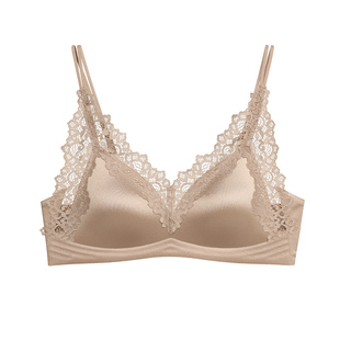 花初锦遇法式蕾丝缎面三角杯内衣女士美背透气小胸聚拢收副乳文胸