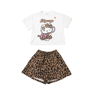 女童夏季套装2026新款超好看儿童装夏装女宝宝短袖短裤豹纹两件套