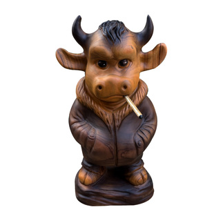 社会牛香樟木雕刻牛摆件复古牛造型装饰品家居工艺品