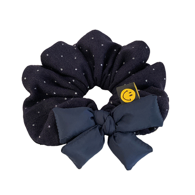 韩系藏青色毛线针织蝴蝶结发圈女