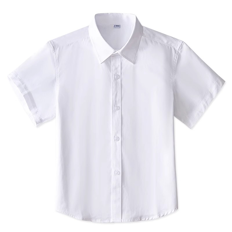 儿童白衬衫短袖男童白色衬衣夏薄女孩表演出服纯棉中大小学生校服